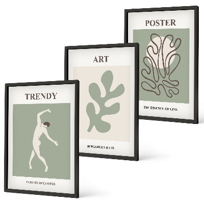 Conjunto de 3 quadros com moldura Figuras abstratas de plantas