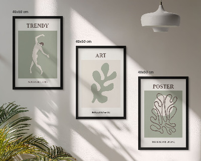 Conjunto de 3 quadros com moldura Figuras abstratas de plantas