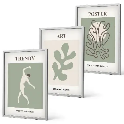 Conjunto de 3 quadros com moldura com figuras abstratas de plantas
