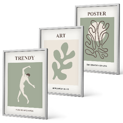 Conjunto de 3 quadros com moldura Figuras abstratas de plantas