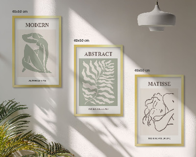 Conjunto de quadros para sala de estar Pinturas verdes estilosas com personagens