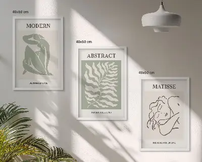 Conjunto de quadros para sala pinturas de personagens em tons de verde