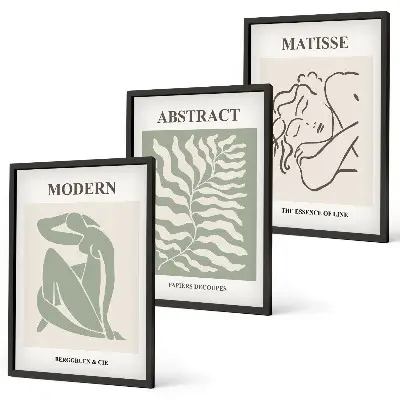 Conjunto de quadros para sala pinturas de personagens em tons de verde