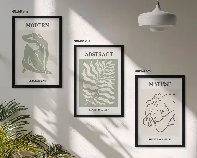 Conjunto de quadros para sala pinturas de personagens em tons de verde