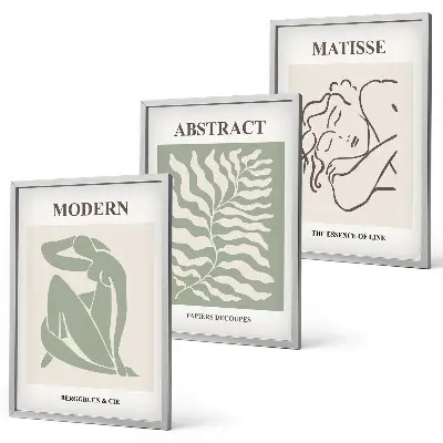 Conjunto de quadros para sala pinturas de personagens em tons de verde