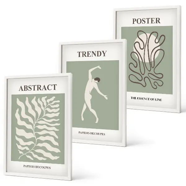 Conjunto de 3 quadros com moldura com padrões de plantas verdes de Matisse