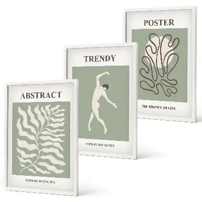 Conjunto de 3 quadros com moldura com padrões de plantas verdes de Matisse