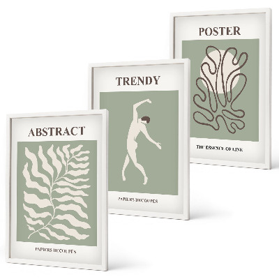 Conjunto de 3 quadros com moldura Padrões de plantas verdes de Matisse