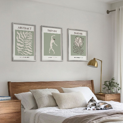 Conjunto de 3 quadros com moldura Padrões de plantas verdes de Matisse