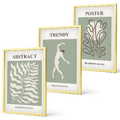 Conjunto de 3 quadros com moldura com padrões de plantas verdes de Matisse