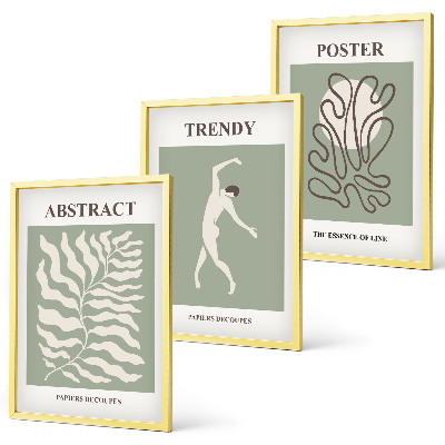 Conjunto de 3 quadros com moldura Padrões de plantas verdes de Matisse