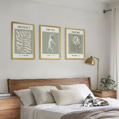 Conjunto de 3 quadros com moldura com padrões de plantas verdes de Matisse