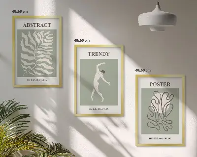 Conjunto de 3 quadros com moldura com padrões de plantas verdes de Matisse