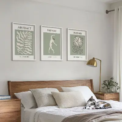 Conjunto de 3 quadros com moldura com padrões de plantas verdes de Matisse