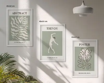 Conjunto de 3 quadros com moldura com padrões de plantas verdes de Matisse
