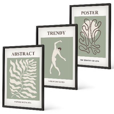 Conjunto de 3 quadros com moldura Padrões de plantas verdes de Matisse