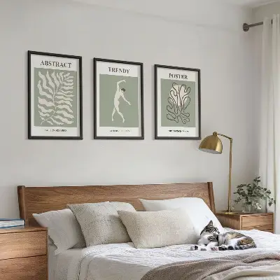 Conjunto de 3 quadros com moldura com padrões de plantas verdes de Matisse
