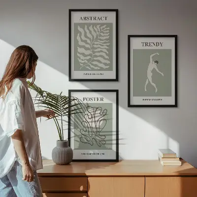 Conjunto de 3 quadros com moldura com padrões de plantas verdes de Matisse
