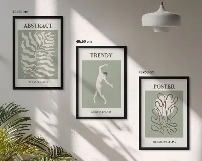 Conjunto de 3 quadros com moldura com padrões de plantas verdes de Matisse