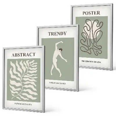 Conjunto de 3 quadros com moldura com padrões de plantas verdes de Matisse