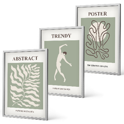 Conjunto de 3 quadros com moldura Padrões de plantas verdes de Matisse