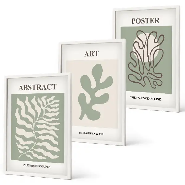 Conjunto de quadros para sala de estar com estampas de plantas estilo Matisse