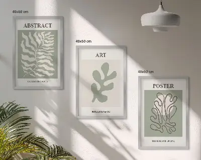 Conjunto de quadros para sala de estar com estampas de plantas estilo Matisse
