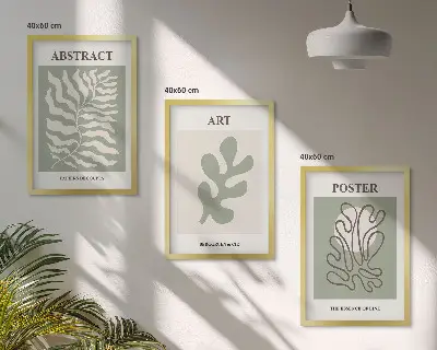 Conjunto de quadros para sala de estar com estampas de plantas estilo Matisse