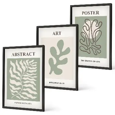 Conjunto de quadros para sala de estar com estampas de plantas estilo Matisse