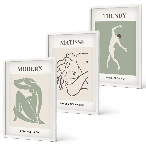 Conjunto de quadros decorativos modernos com personagens minimalistas e estilosos