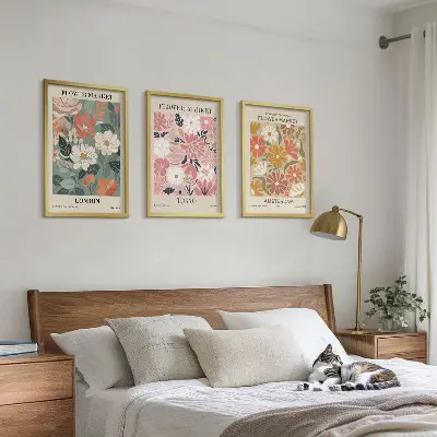 Conjunto de quadros para sala de estar com padrões florais Londres Tóquio Amsterdã