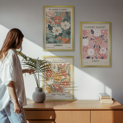 Conjunto de quadros para sala de estar Padrões florais Londres Tóquio Amsterdã