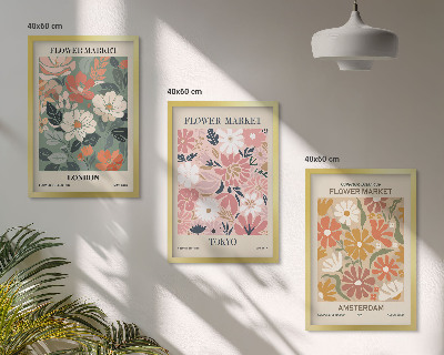 Conjunto de quadros para sala de estar Padrões florais Londres Tóquio Amsterdã