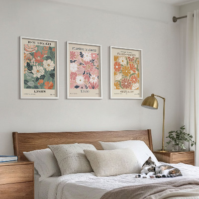 Conjunto de quadros para sala de estar Padrões florais Londres Tóquio Amsterdã