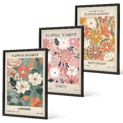 Conjunto de quadros para sala de estar Padrões florais Londres Tóquio Amsterdã