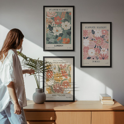 Conjunto de quadros para sala de estar Padrões florais Londres Tóquio Amsterdã