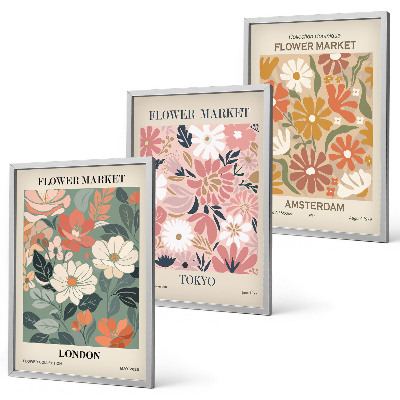 Conjunto de quadros para sala de estar Padrões florais Londres Tóquio Amsterdã