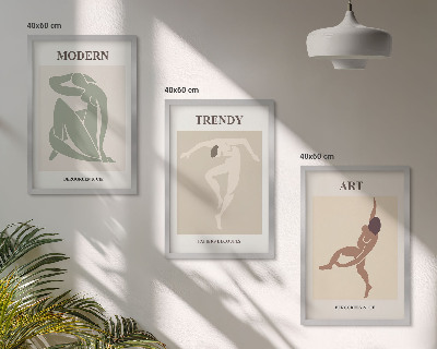 Conjunto de 3 quadros com moldura Personagens estilosos em um estilo minimalista.