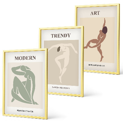 Conjunto de 3 quadros com moldura Personagens estilosos em um estilo minimalista.