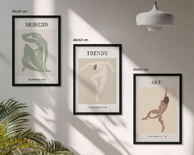 Conjunto de 3 quadros com moldura Personagens estilosos em um estilo minimalista.