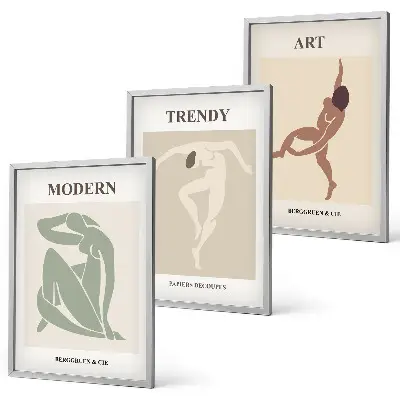 Conjunto de 3 quadros com moldura com personagens estilosos em estilo minimalista