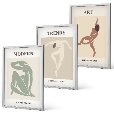 Conjunto de 3 quadros com moldura Personagens estilosos em um estilo minimalista.