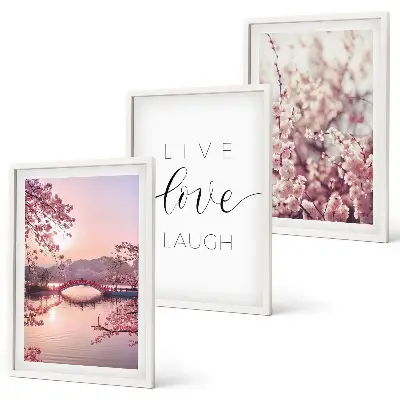 Conjunto de quadros para sala de estar com motivo de ponte florido