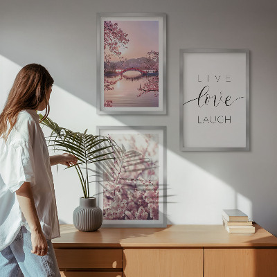 Conjunto de quadros para sala de estar motivo de inscrição de ponte de flores