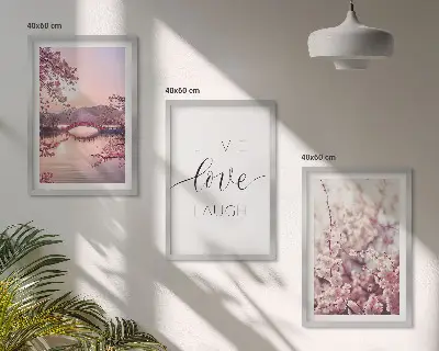 Conjunto de quadros para sala de estar com motivo de ponte florido