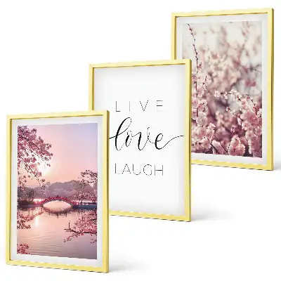 Conjunto de quadros para sala de estar com motivo de ponte florido