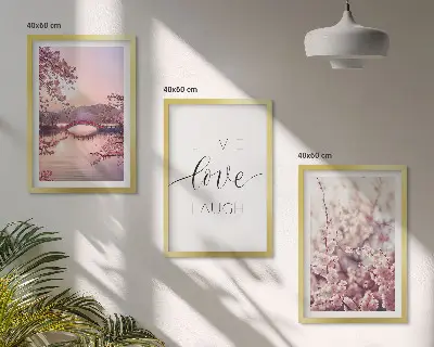 Conjunto de quadros para sala de estar com motivo de ponte florido