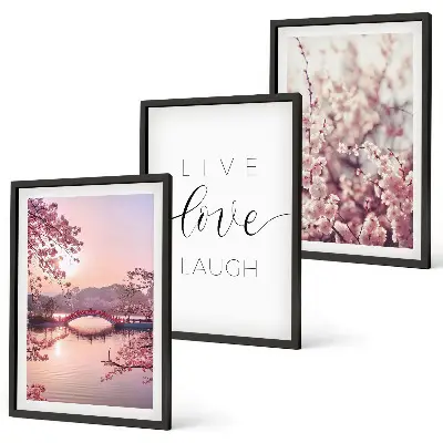 Conjunto de quadros para sala de estar com motivo de ponte florido