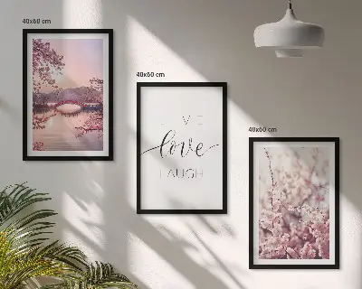 Conjunto de quadros para sala de estar com motivo de ponte florido