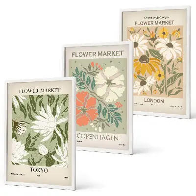 Composição de quadros moderna com motivos florais de cidades ao redor do mundo